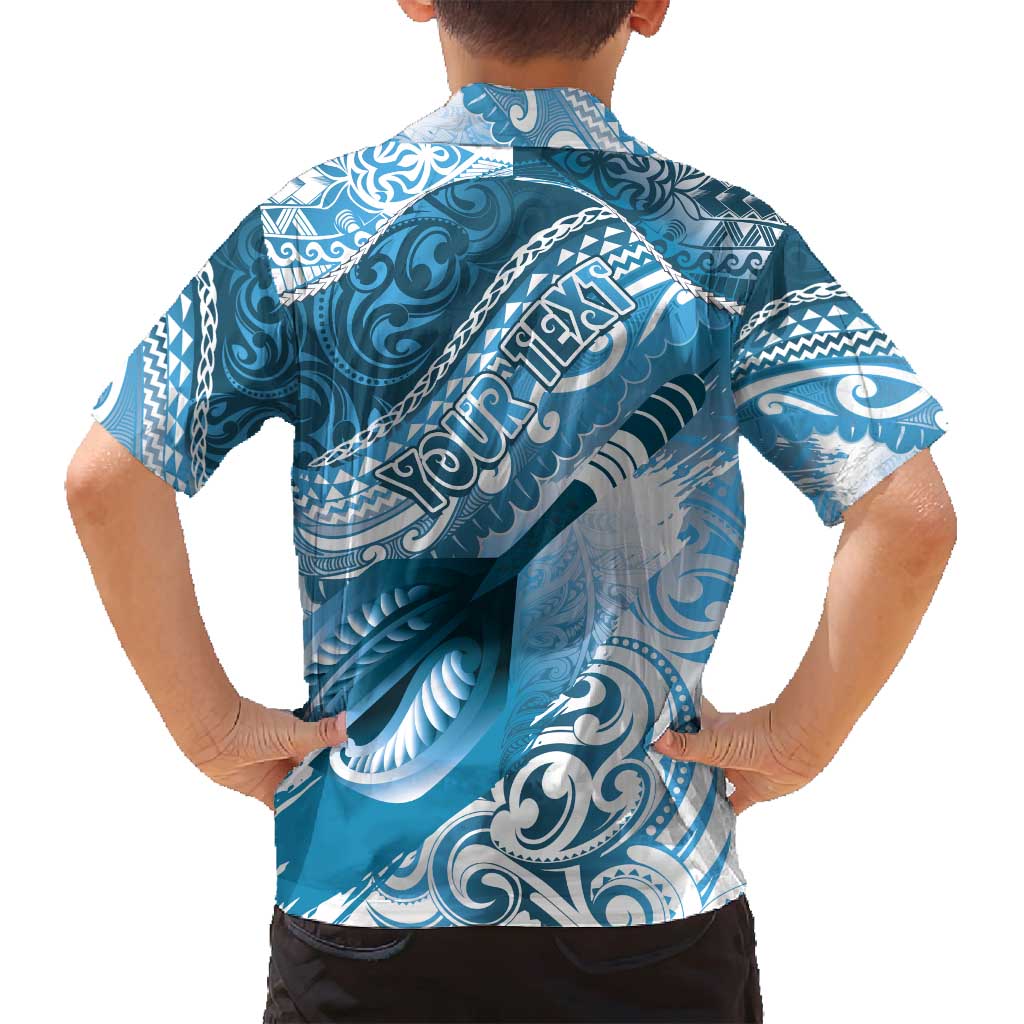 Personalised New Zealand Aotearoa Darts Masters Family Matching Off Shoulder Short Dress and Hawaiian Shirt Maori Art Tattoo with Tribal Dart Symbol Blue - Polynesian Pride