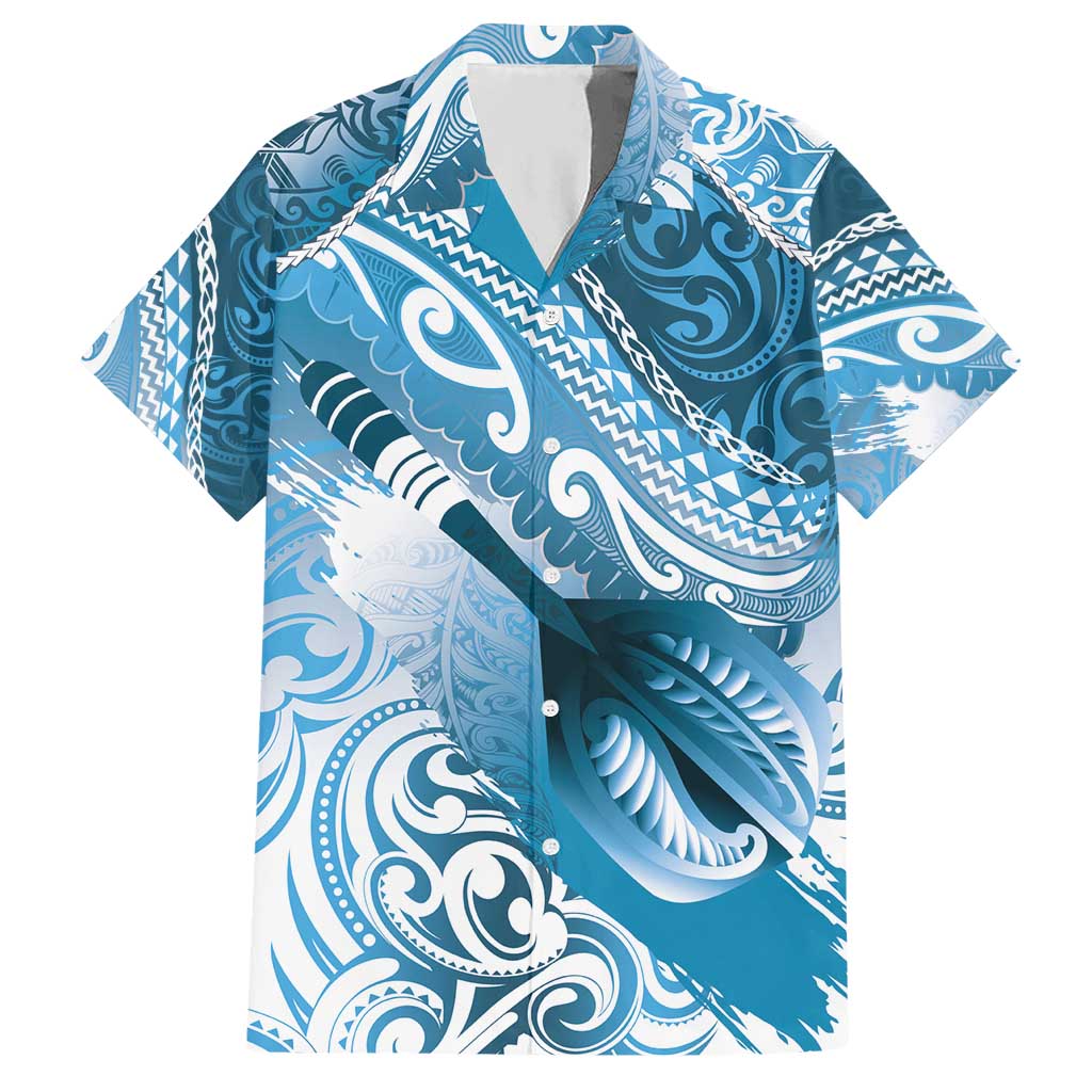 Personalised New Zealand Aotearoa Darts Masters Hawaiian Shirt Maori Art Tattoo with Tribal Dart Symbol Blue - Polynesian Pride