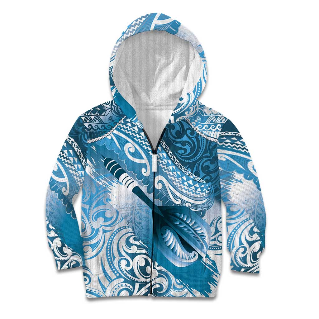 Personalised New Zealand Aotearoa Darts Masters Kid Hoodie Maori Art Tattoo with Tribal Dart Symbol Blue - Polynesian Pride