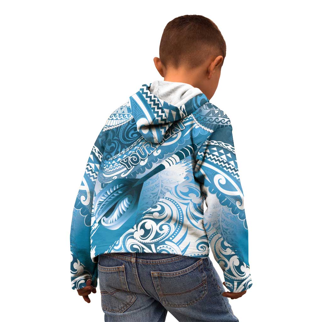 Personalised New Zealand Aotearoa Darts Masters Kid Hoodie Maori Art Tattoo with Tribal Dart Symbol Blue - Polynesian Pride
