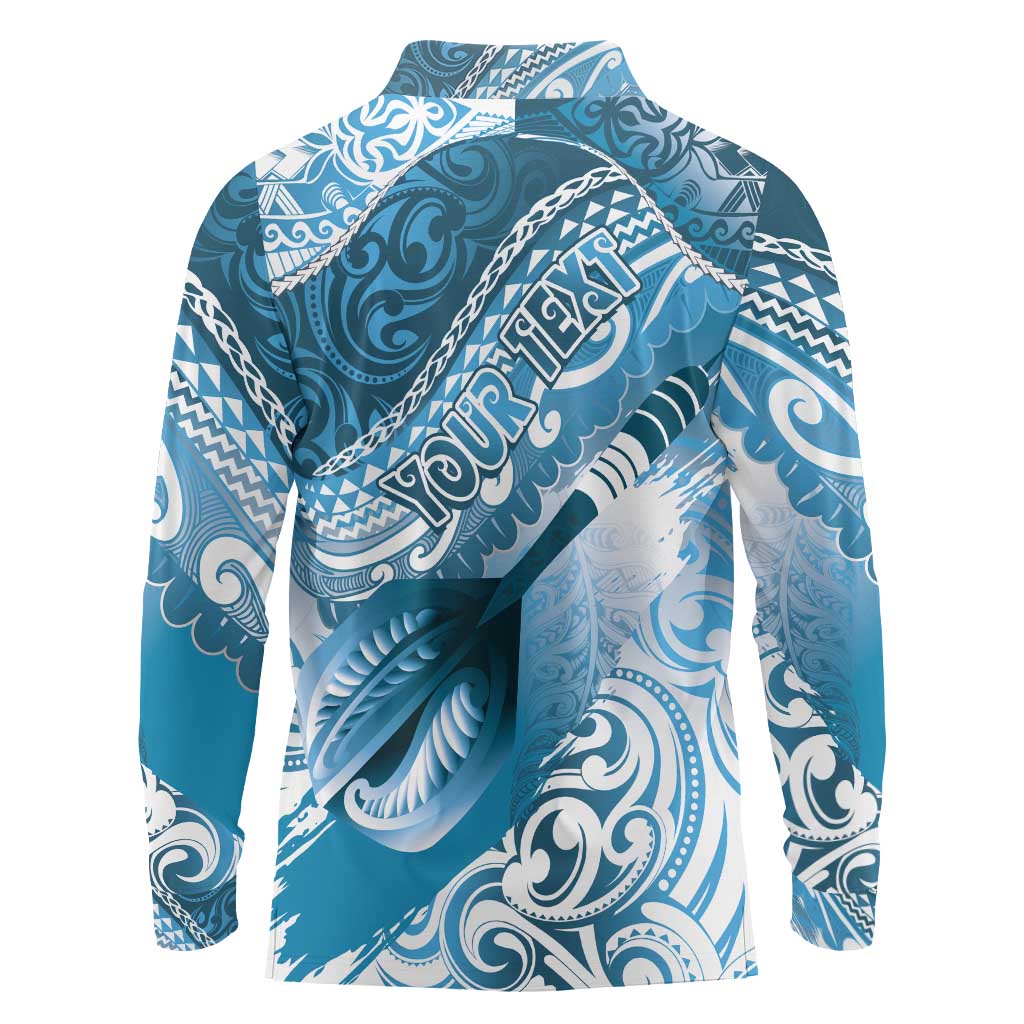 Personalised New Zealand Aotearoa Darts Masters Long Sleeve Polo Shirt Maori Art Tattoo with Tribal Dart Symbol Blue - Polynesian Pride