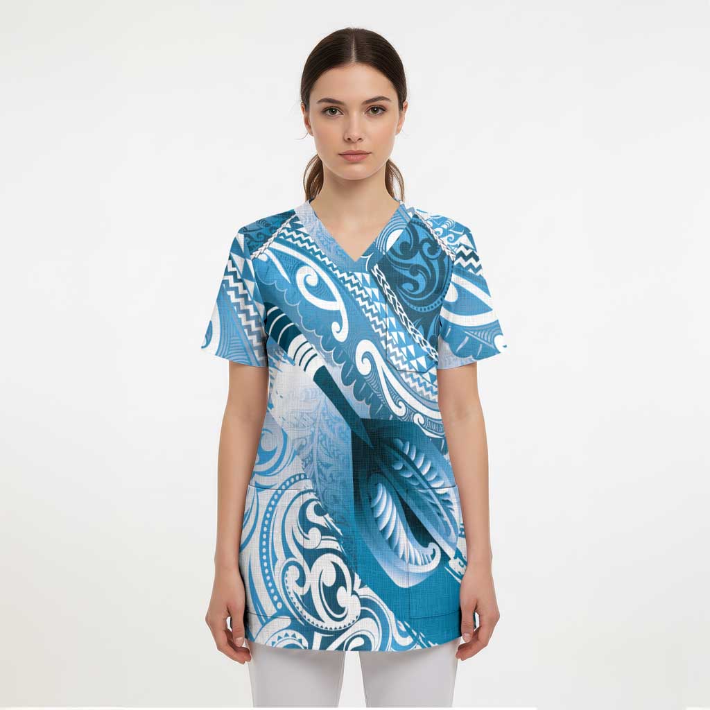 Personalised New Zealand Aotearoa Darts Masters Scrub Top Maori Art Tattoo with Tribal Dart Symbol Blue - Polynesian Pride