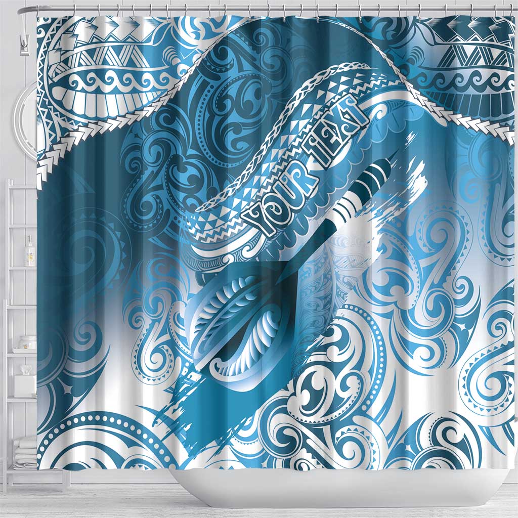 Personalised New Zealand Aotearoa Darts Masters Shower Curtain Maori Art Tattoo with Tribal Dart Symbol Blue - Polynesian Pride