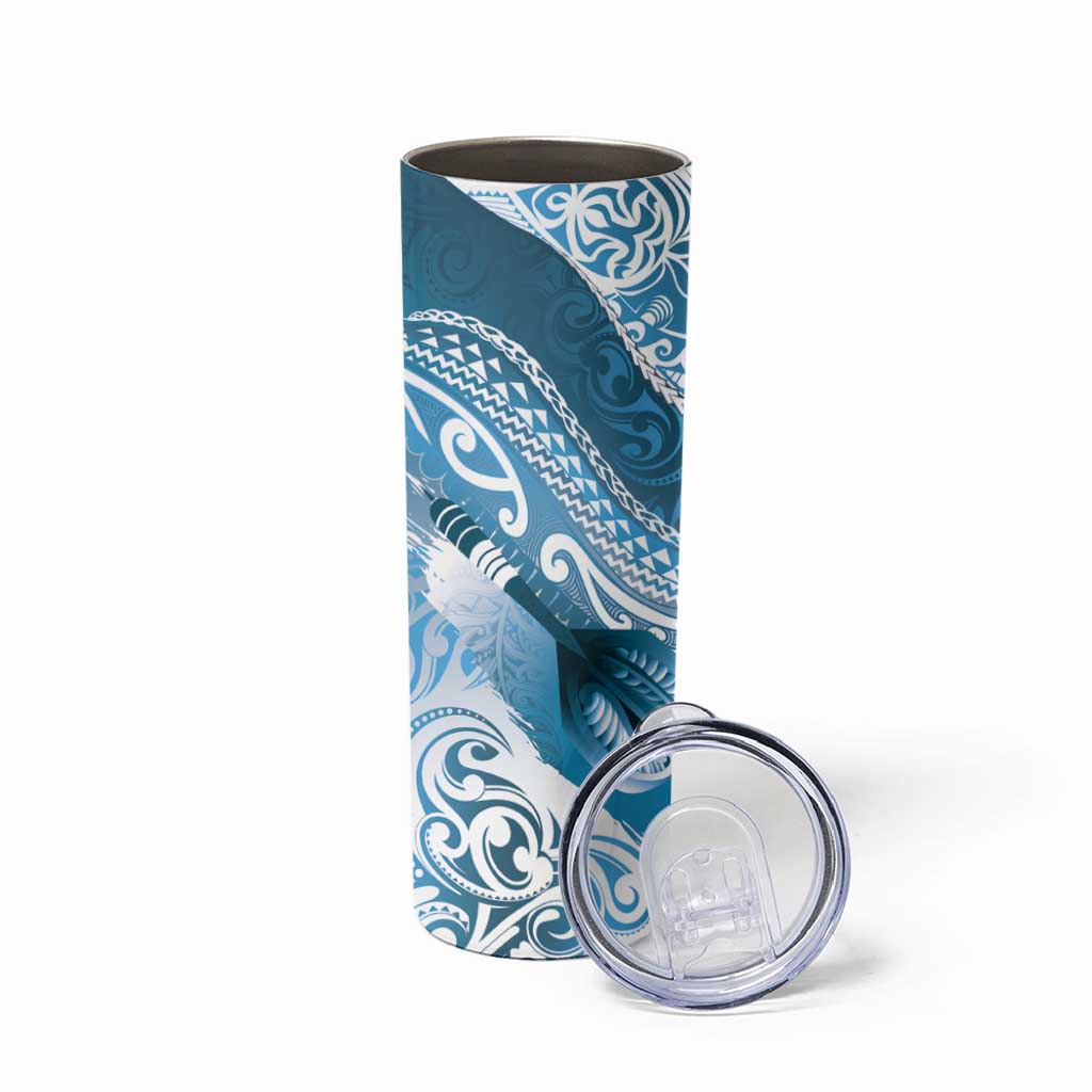 Personalised New Zealand Aotearoa Darts Masters Skinny Tumbler Maori Art Tattoo with Tribal Dart Symbol Blue - Polynesian Pride