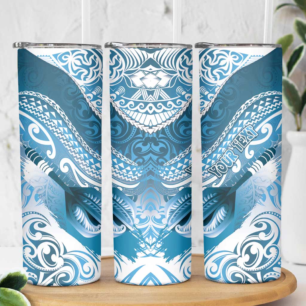 Personalised New Zealand Aotearoa Darts Masters Skinny Tumbler Maori Art Tattoo with Tribal Dart Symbol Blue - Polynesian Pride
