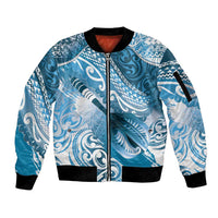 Personalised New Zealand Aotearoa Darts Masters Sleeve Zip Bomber Jacket Maori Art Tattoo with Tribal Dart Symbol Blue LT03 Unisex Blue - Polynesian Pride