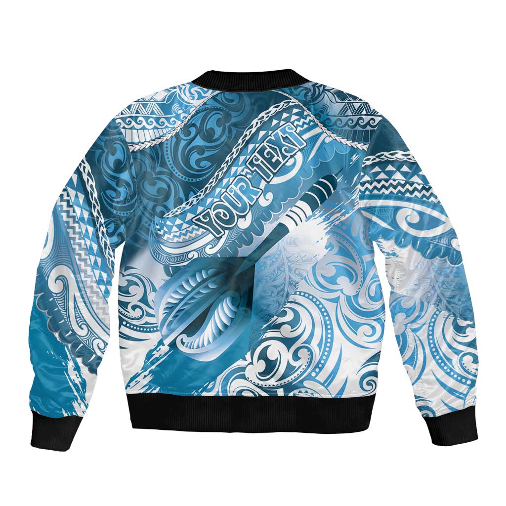 Personalised New Zealand Aotearoa Darts Masters Sleeve Zip Bomber Jacket Maori Art Tattoo with Tribal Dart Symbol Blue LT03 - Polynesian Pride