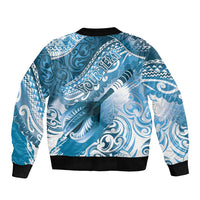 Personalised New Zealand Aotearoa Darts Masters Sleeve Zip Bomber Jacket Maori Art Tattoo with Tribal Dart Symbol Blue LT03 - Polynesian Pride