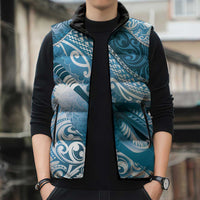 Personalised New Zealand Aotearoa Darts Masters Sleeveless Puffer Jacket Maori Art Tattoo with Tribal Dart Symbol Blue - Polynesian Pride