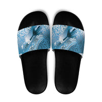 Personalised New Zealand Aotearoa Darts Masters Slide Sandals Maori Art Tattoo with Tribal Dart Symbol Blue - Polynesian Pride