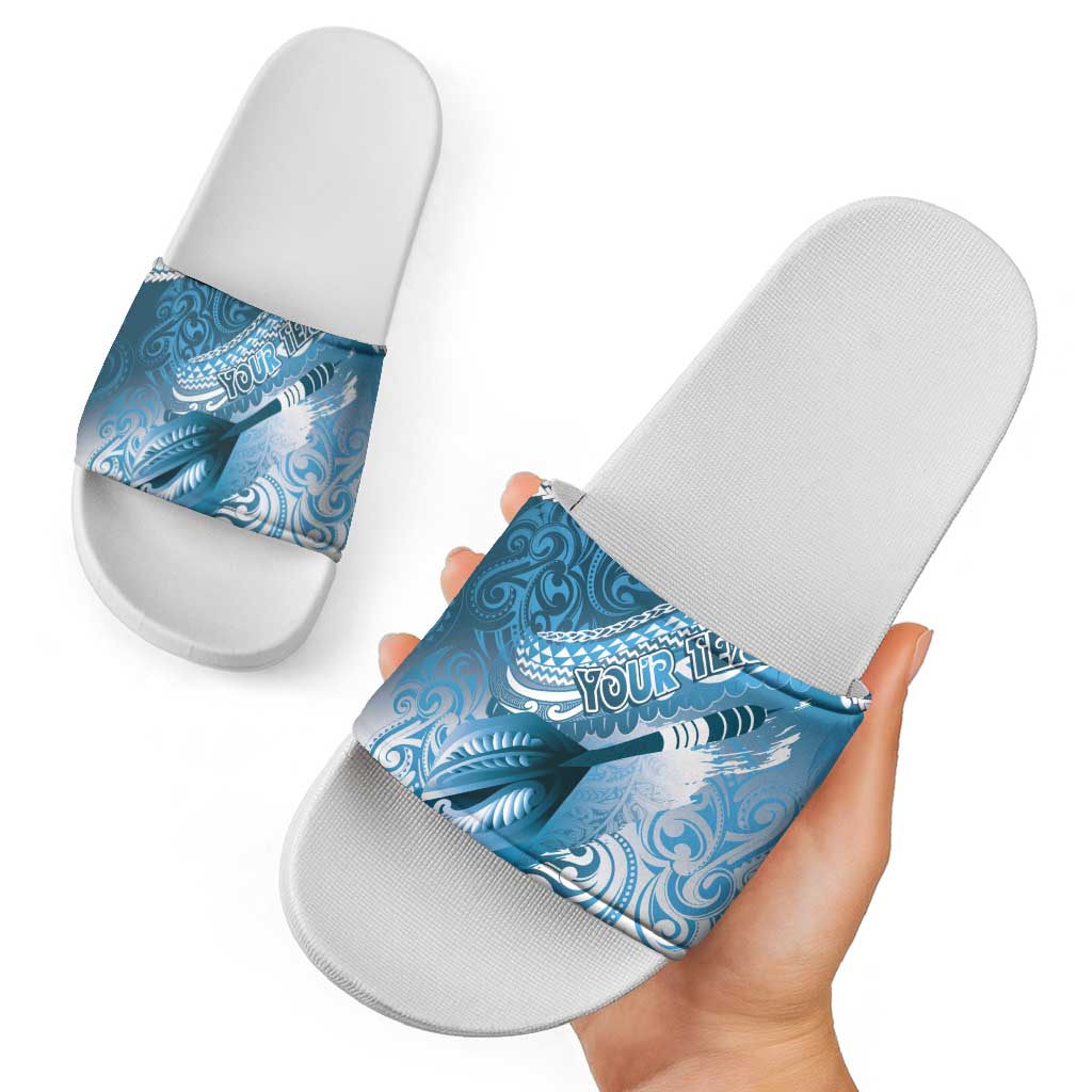 Personalised New Zealand Aotearoa Darts Masters Slide Sandals Maori Art Tattoo with Tribal Dart Symbol Blue - Polynesian Pride