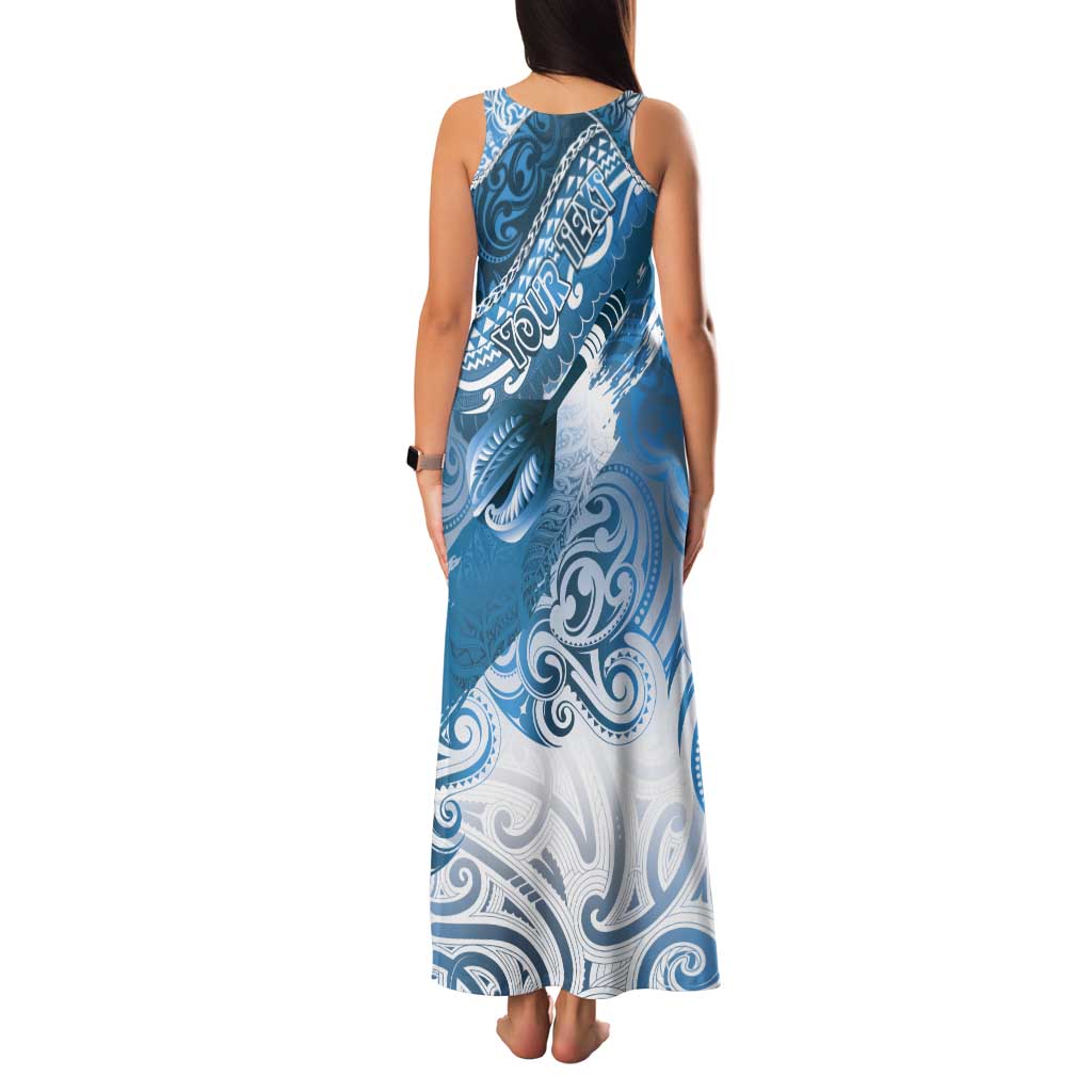 Personalised New Zealand Aotearoa Darts Masters Tank Maxi Dress Maori Art Tattoo with Tribal Dart Symbol Blue LT03 - Polynesian Pride