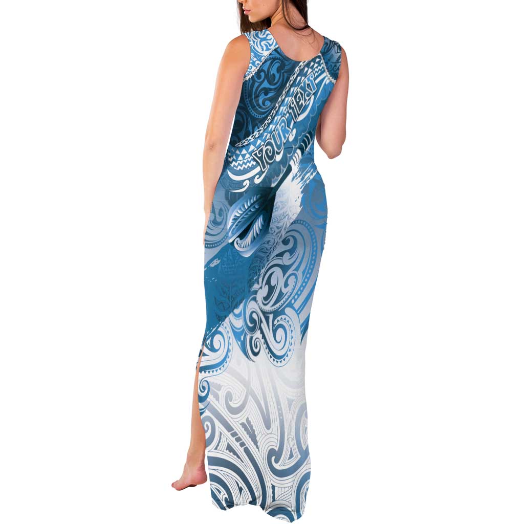 Personalised New Zealand Aotearoa Darts Masters Tank Maxi Dress Maori Art Tattoo with Tribal Dart Symbol Blue LT03 - Polynesian Pride
