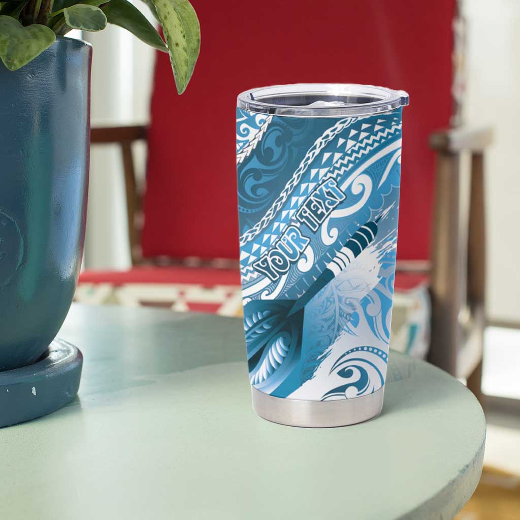 Personalised New Zealand Aotearoa Darts Masters Tumbler Cup Maori Art Tattoo with Tribal Dart Symbol Blue - Polynesian Pride