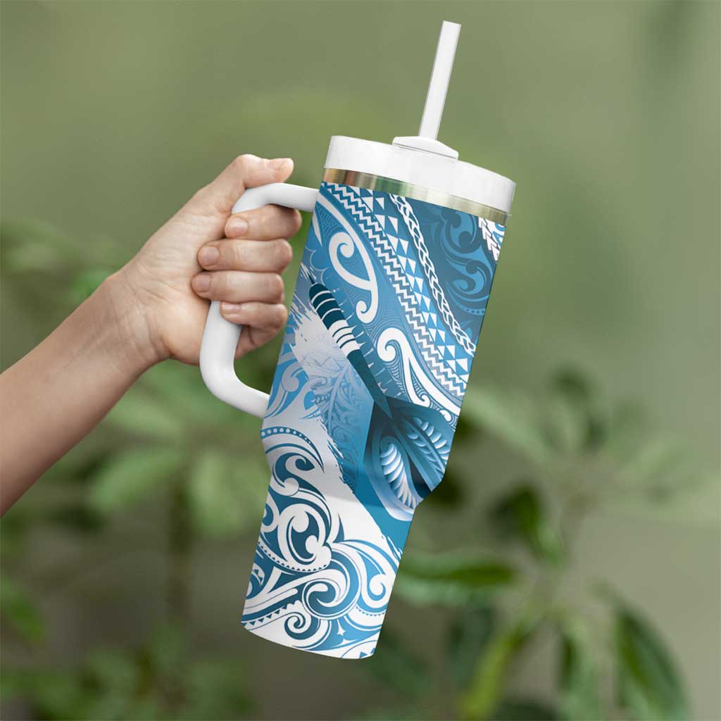 Personalised New Zealand Aotearoa Darts Masters Tumbler With Handle Maori Art Tattoo with Tribal Dart Symbol Blue - Polynesian Pride