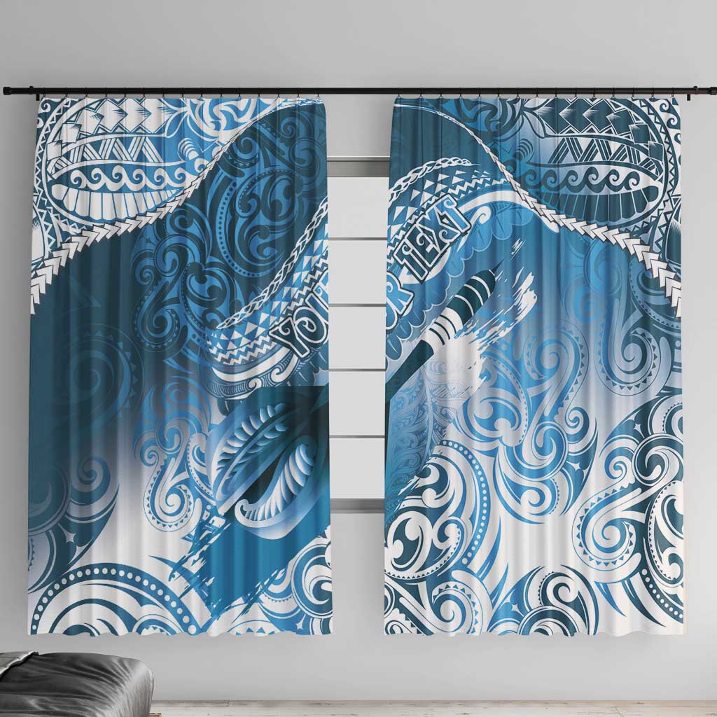 Personalised New Zealand Aotearoa Darts Masters Window Curtain Maori Art Tattoo with Tribal Dart Symbol Blue LT03 With Hooks Blue - Polynesian Pride