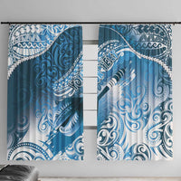 Personalised New Zealand Aotearoa Darts Masters Window Curtain Maori Art Tattoo with Tribal Dart Symbol Blue LT03 With Hooks Blue - Polynesian Pride