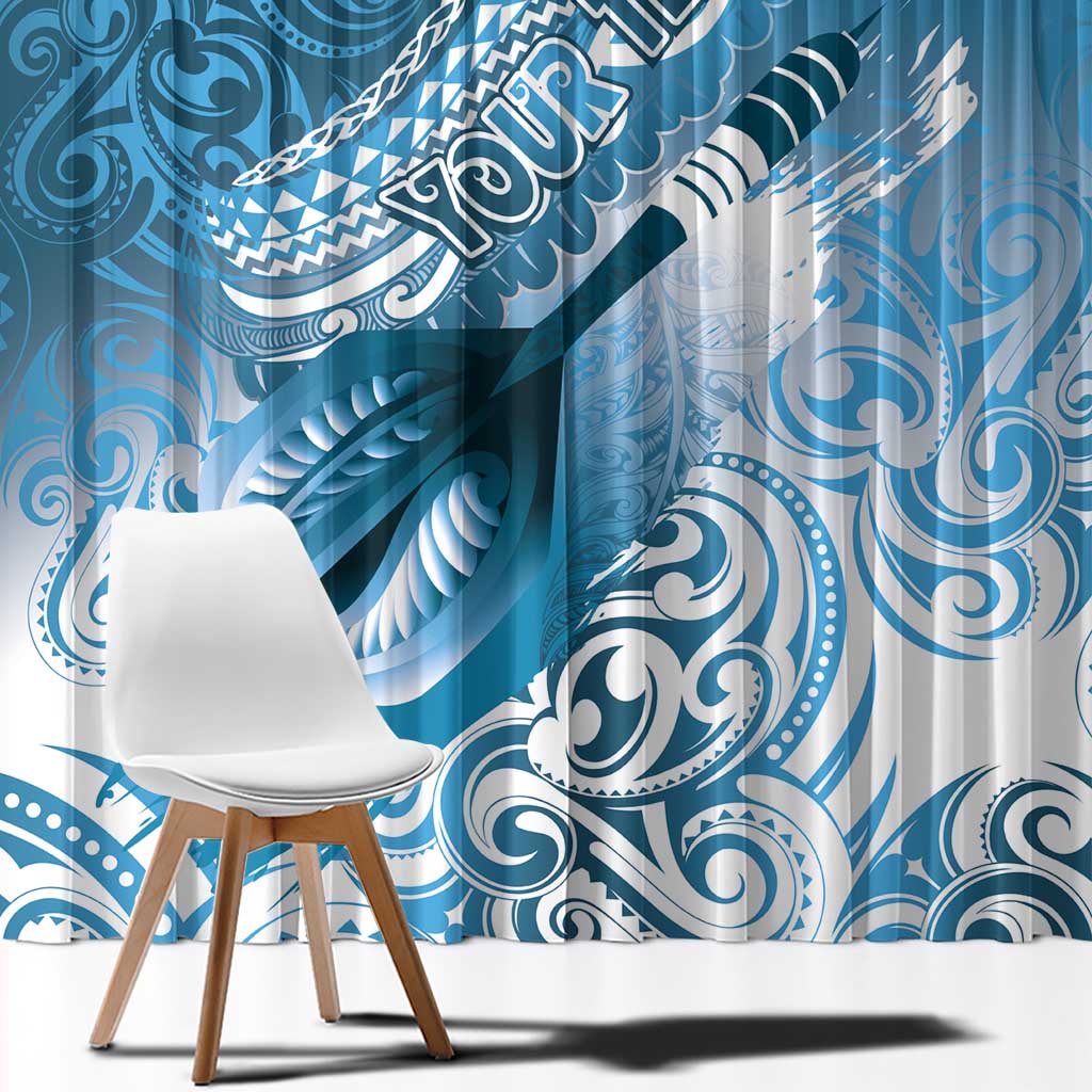 Personalised New Zealand Aotearoa Darts Masters Window Curtain Maori Art Tattoo with Tribal Dart Symbol Blue LT03 - Polynesian Pride