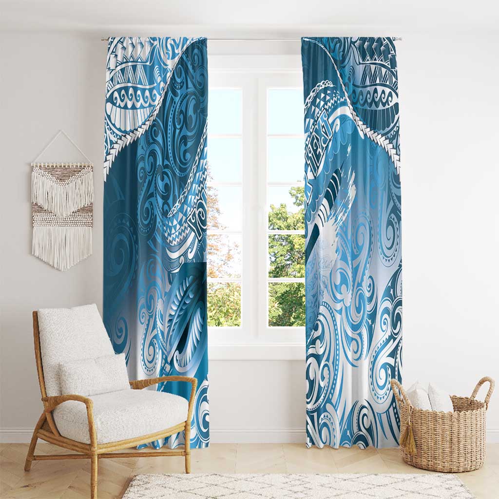 Personalised New Zealand Aotearoa Darts Masters Window Curtain Maori Art Tattoo with Tribal Dart Symbol Blue LT03 - Polynesian Pride