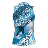 Personalised New Zealand Aotearoa Darts Masters Women Sleeveless Polo Shirt Maori Art Tattoo with Tribal Dart Symbol Blue - Polynesian Pride