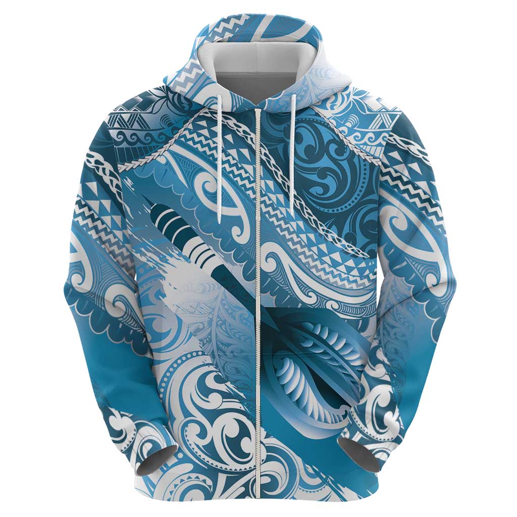 Personalised New Zealand Aotearoa Darts Masters Zip Hoodie Maori Art Tattoo with Tribal Dart Symbol Blue LT03 - Polynesian Pride