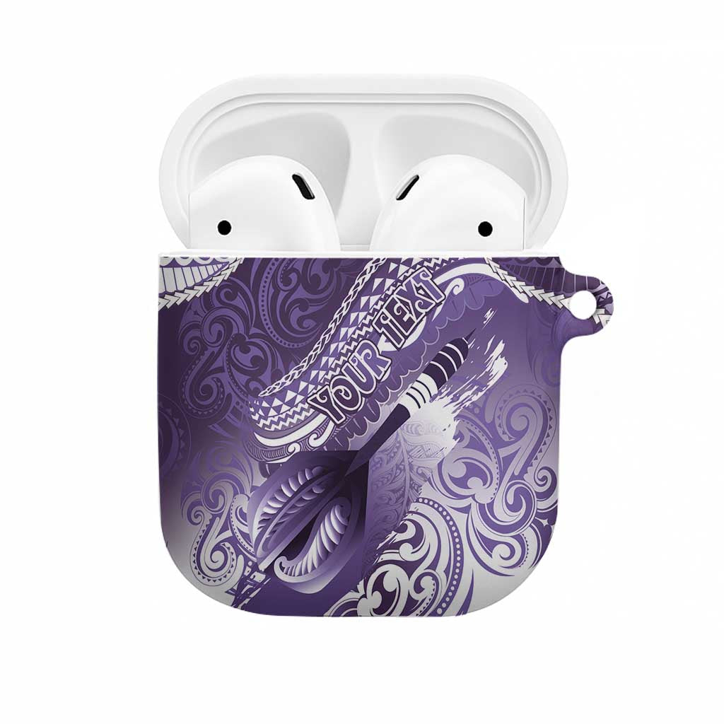 Personalised New Zealand Aotearoa Darts Masters AirPods Case Maori Art Tattoo with Tribal Dart Symbol Purple - Polynesian Pride