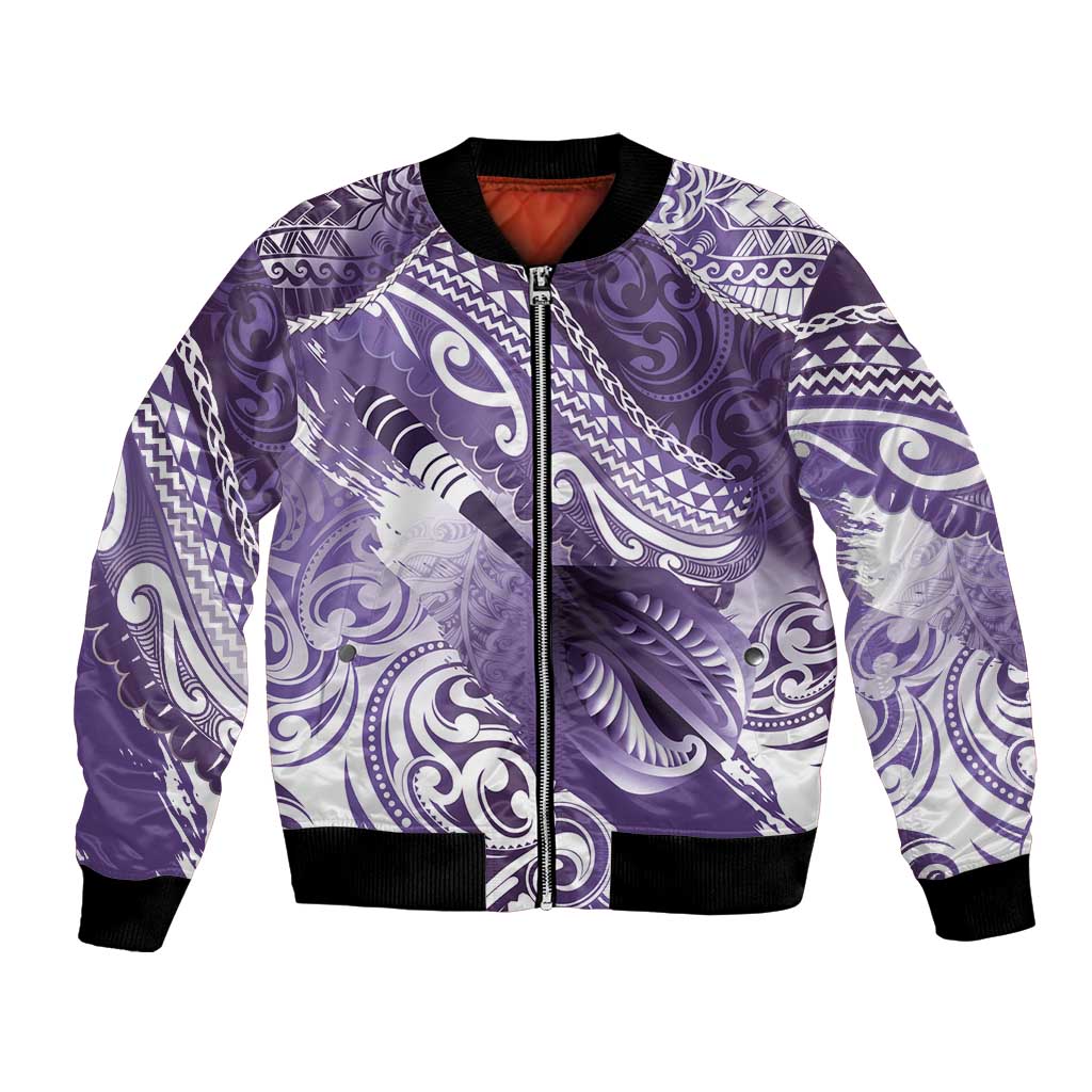 Personalised New Zealand Aotearoa Darts Masters Bomber Jacket Maori Art Tattoo with Tribal Dart Symbol Purple LT03 Unisex Purple - Polynesian Pride