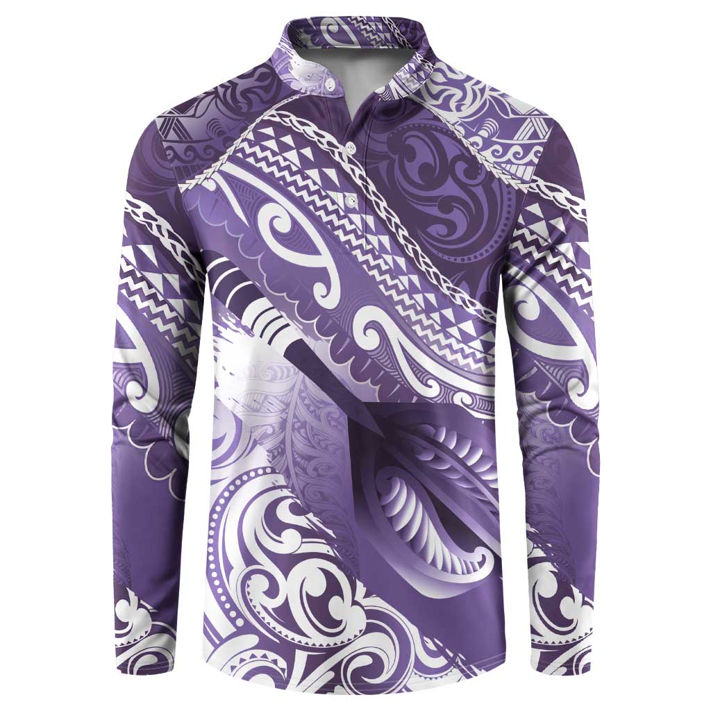 Personalised New Zealand Aotearoa Darts Masters Button Sweatshirt Maori Art Tattoo with Tribal Dart Symbol Purple - Polynesian Pride