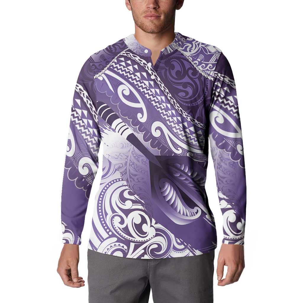 Personalised New Zealand Aotearoa Darts Masters Button Sweatshirt Maori Art Tattoo with Tribal Dart Symbol Purple - Polynesian Pride