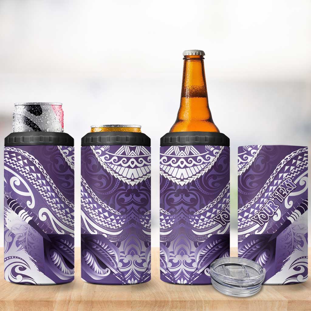 Personalised New Zealand Aotearoa Darts Masters 4 in 1 Can Cooler Tumbler Maori Art Tattoo with Tribal Dart Symbol Purple - Polynesian Pride
