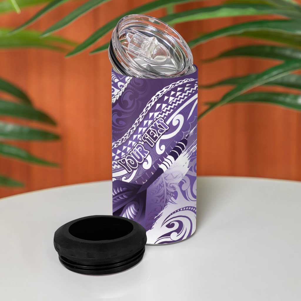Personalised New Zealand Aotearoa Darts Masters 4 in 1 Can Cooler Tumbler Maori Art Tattoo with Tribal Dart Symbol Purple - Polynesian Pride