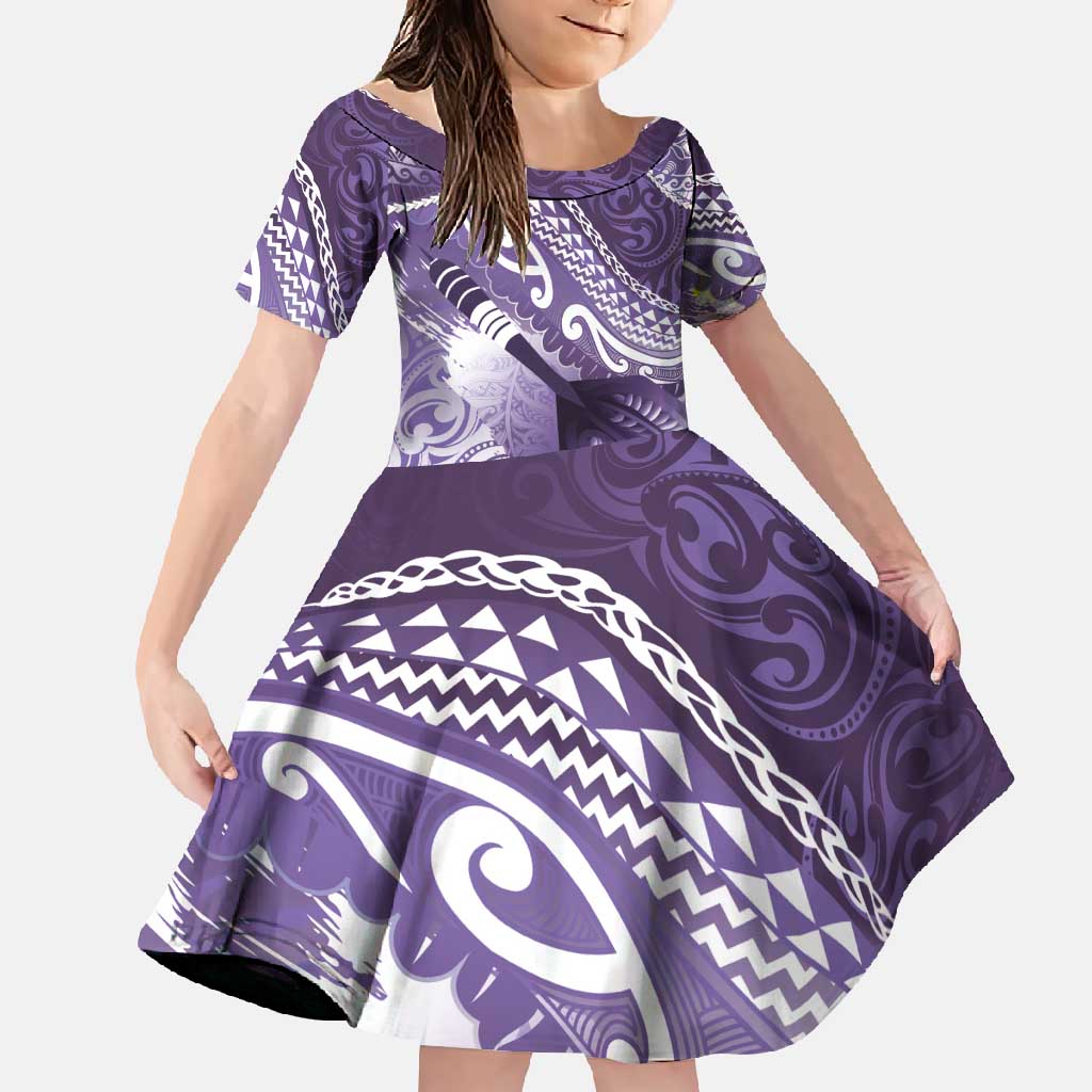 Personalised New Zealand Aotearoa Darts Masters Family Matching Long Sleeve Bodycon Dress and Hawaiian Shirt Maori Art Tattoo with Tribal Dart Symbol Purple - Polynesian Pride