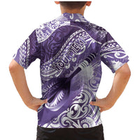 Personalised New Zealand Aotearoa Darts Masters Family Matching Mermaid Dress and Hawaiian Shirt Maori Art Tattoo with Tribal Dart Symbol Purple - Polynesian Pride