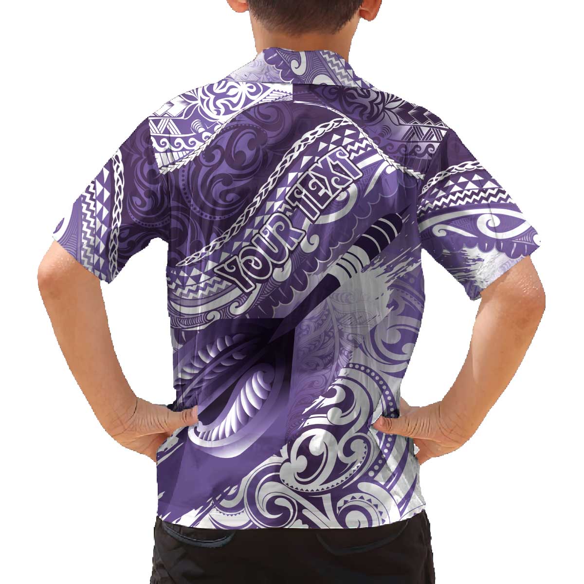 Personalised New Zealand Aotearoa Darts Masters Family Matching Off The Shoulder Long Sleeve Dress and Hawaiian Shirt Maori Art Tattoo with Tribal Dart Symbol Purple - Polynesian Pride