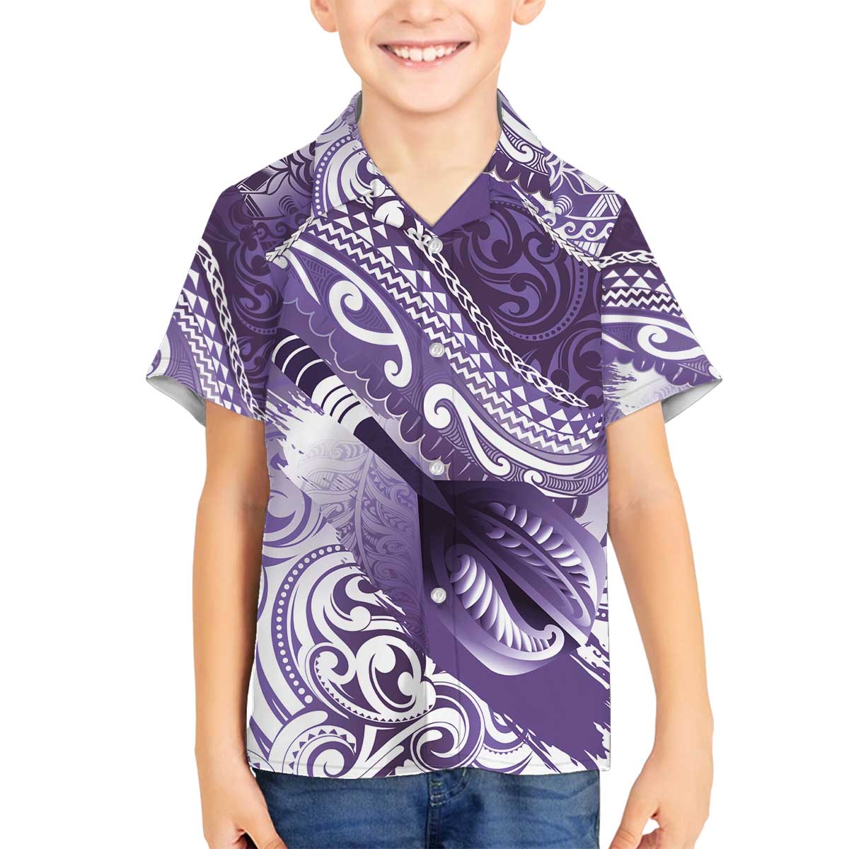 Personalised New Zealand Aotearoa Darts Masters Family Matching Off The Shoulder Long Sleeve Dress and Hawaiian Shirt Maori Art Tattoo with Tribal Dart Symbol Purple - Polynesian Pride