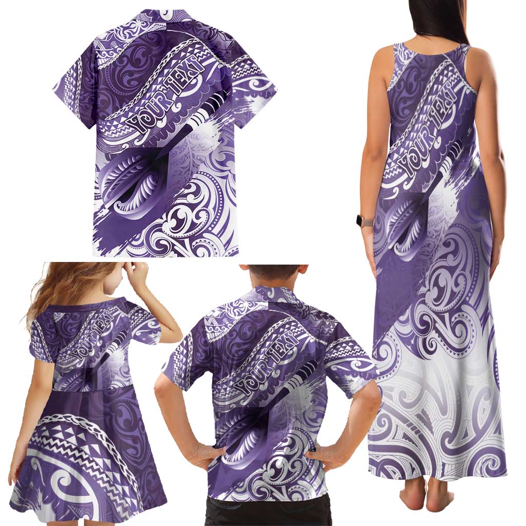 Personalised New Zealand Aotearoa Darts Masters Family Matching Tank Maxi Dress and Hawaiian Shirt Maori Art Tattoo with Tribal Dart Symbol Purple - Polynesian Pride