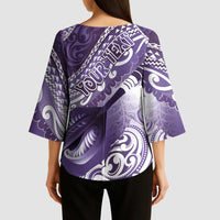 Personalised New Zealand Aotearoa Darts Masters Kimono Sleeve Blouse Maori Art Tattoo with Tribal Dart Symbol Purple - Polynesian Pride