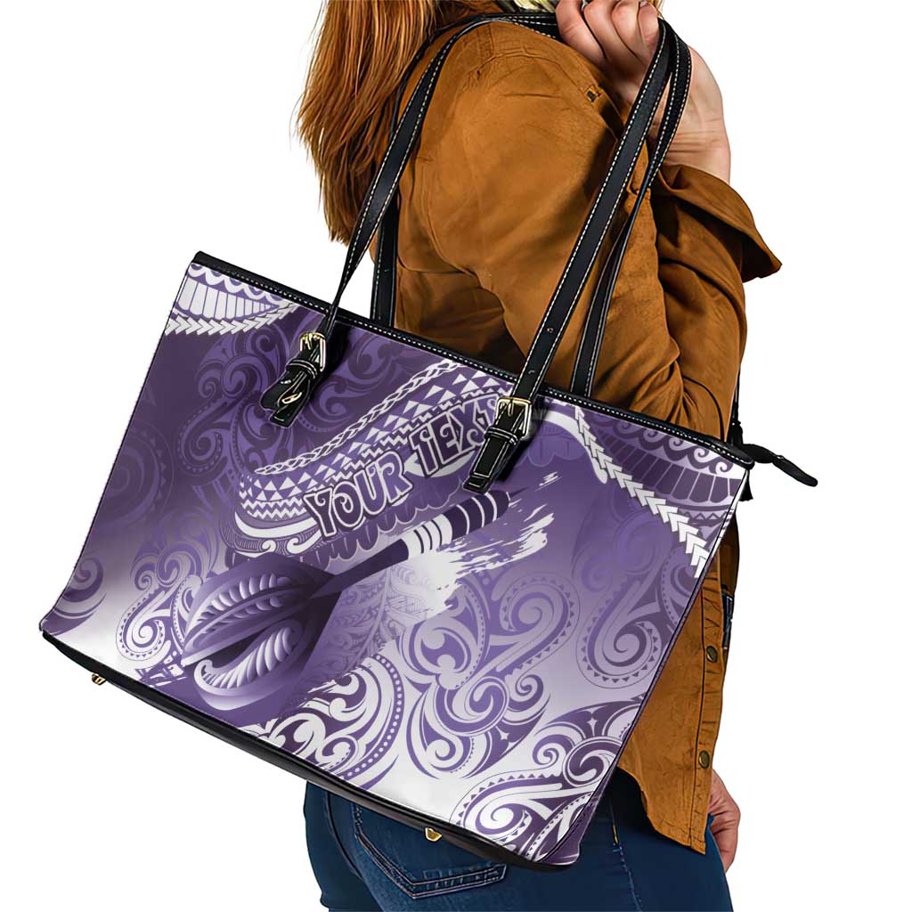 Personalised New Zealand Aotearoa Darts Masters Leather Tote Bag Maori Art Tattoo with Tribal Dart Symbol Purple - Polynesian Pride