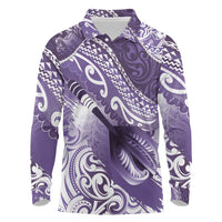 Personalised New Zealand Aotearoa Darts Masters Long Sleeve Polo Shirt Maori Art Tattoo with Tribal Dart Symbol Purple - Polynesian Pride