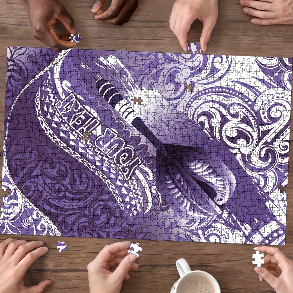 Personalised New Zealand Aotearoa Darts Masters Puzzle Maori Art Tattoo with Tribal Dart Symbol Purple - Polynesian Pride