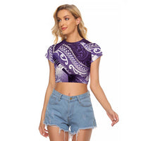 Personalised New Zealand Aotearoa Darts Masters Raglan Cropped T Shirt Maori Art Tattoo with Tribal Dart Symbol Purple LT03 Female Purple - Polynesian Pride