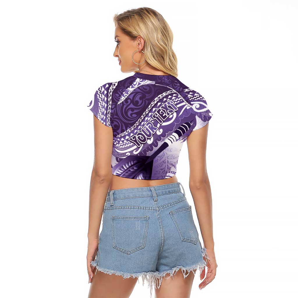 Personalised New Zealand Aotearoa Darts Masters Raglan Cropped T Shirt Maori Art Tattoo with Tribal Dart Symbol Purple LT03 - Polynesian Pride