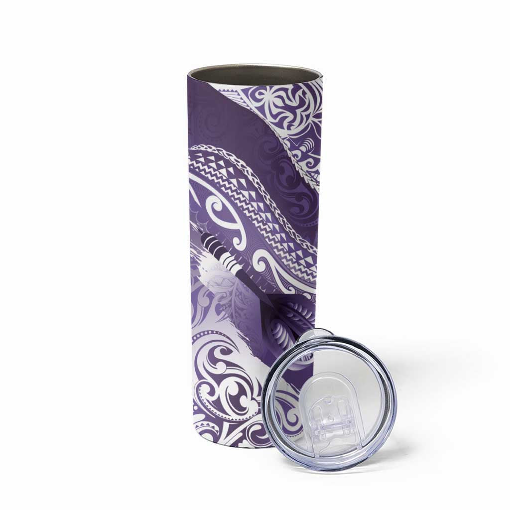 Personalised New Zealand Aotearoa Darts Masters Skinny Tumbler Maori Art Tattoo with Tribal Dart Symbol Purple - Polynesian Pride