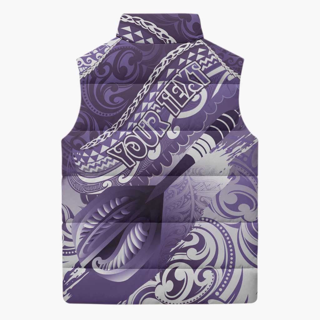 Personalised New Zealand Aotearoa Darts Masters Sleeveless Puffer Jacket Maori Art Tattoo with Tribal Dart Symbol Purple - Polynesian Pride