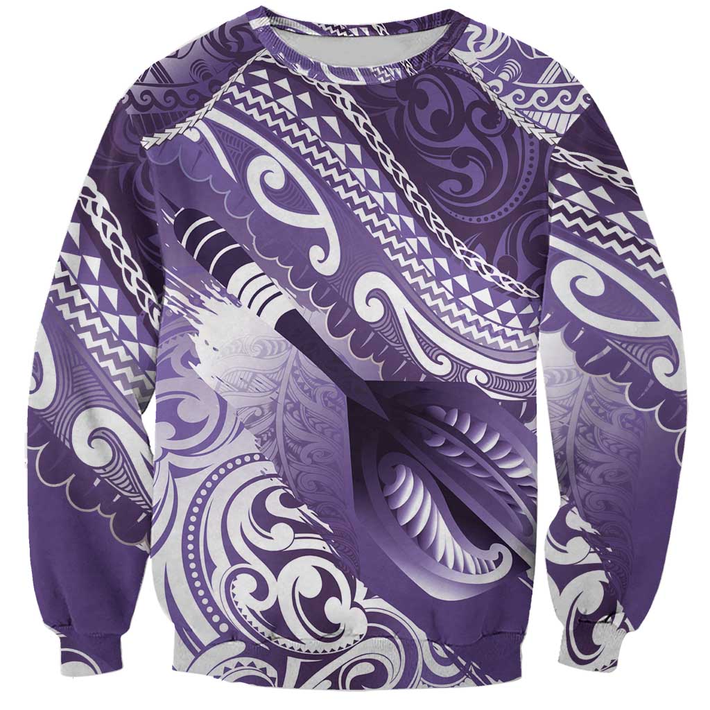 Personalised New Zealand Aotearoa Darts Masters Sweatshirt Maori Art Tattoo with Tribal Dart Symbol Purple - Polynesian Pride