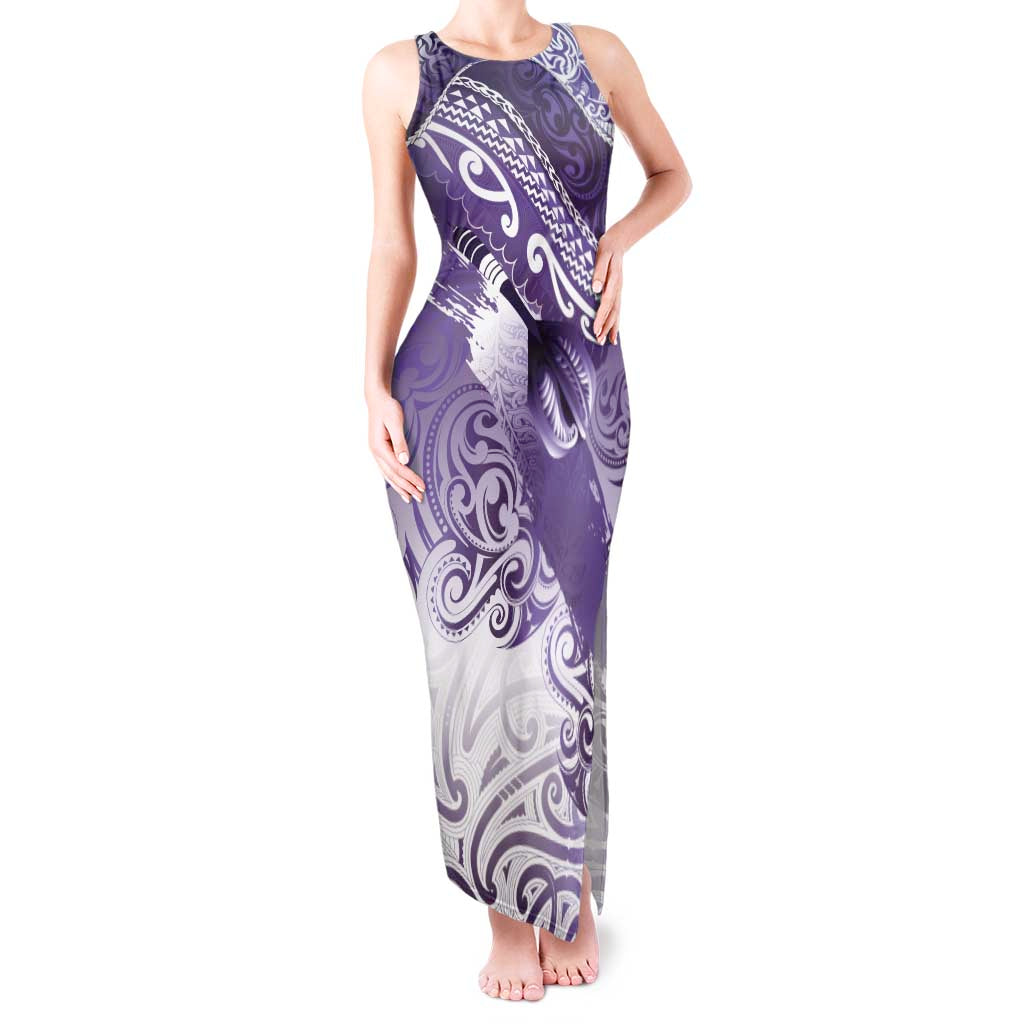 Personalised New Zealand Aotearoa Darts Masters Tank Maxi Dress Maori Art Tattoo with Tribal Dart Symbol Purple - Polynesian Pride