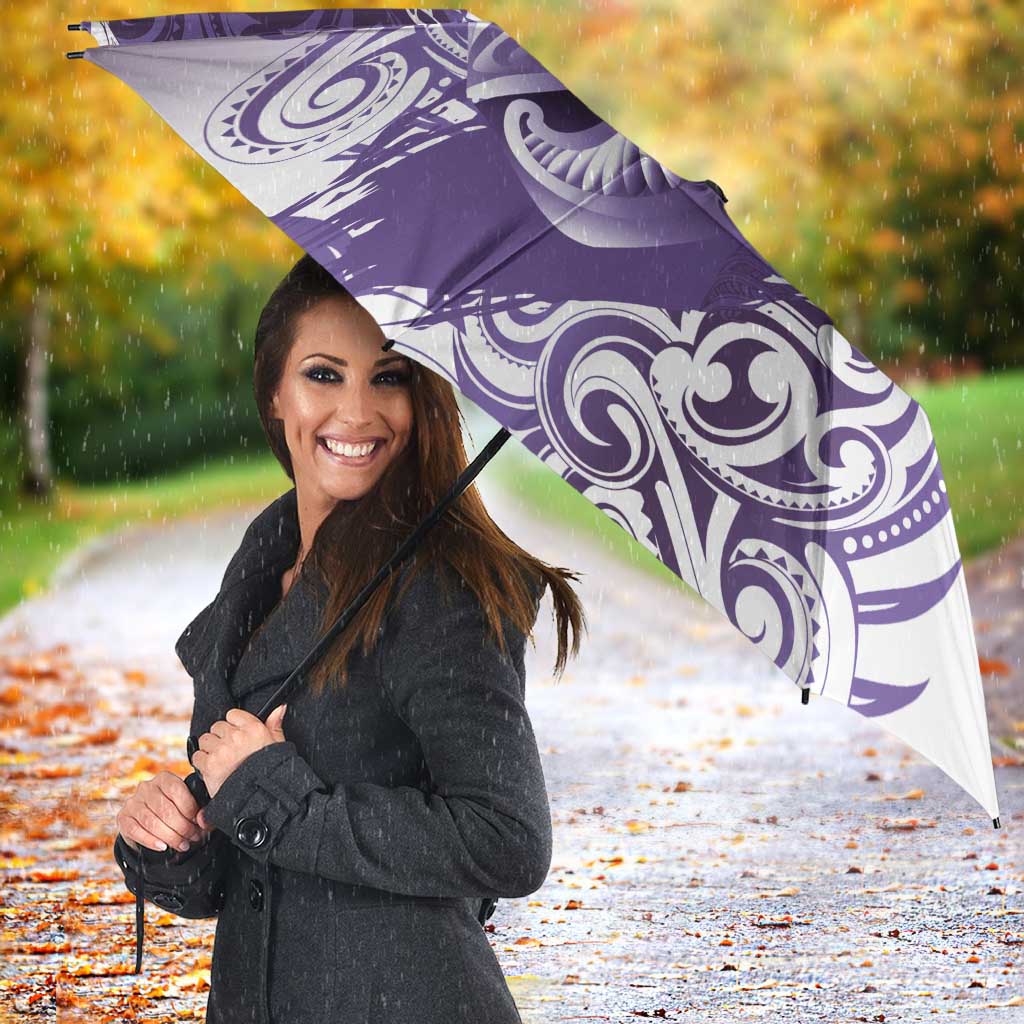 Personalised New Zealand Aotearoa Darts Masters Umbrella Maori Art Tattoo with Tribal Dart Symbol Purple - Polynesian Pride