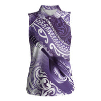 Personalised New Zealand Aotearoa Darts Masters Women Sleeveless Polo Shirt Maori Art Tattoo with Tribal Dart Symbol Purple - Polynesian Pride