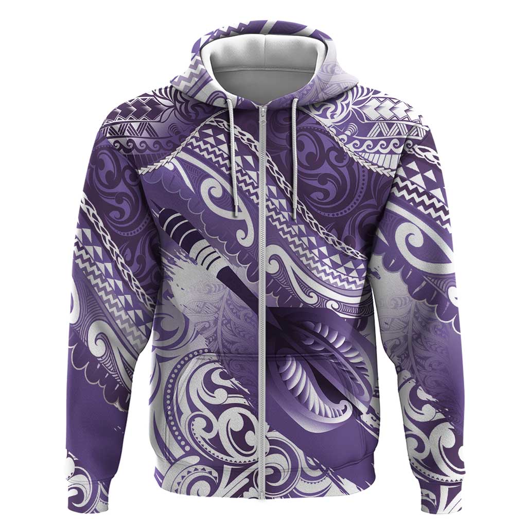 Personalised New Zealand Aotearoa Darts Masters Zip Hoodie Maori Art Tattoo with Tribal Dart Symbol Purple LT03 Zip Hoodie Purple - Polynesian Pride