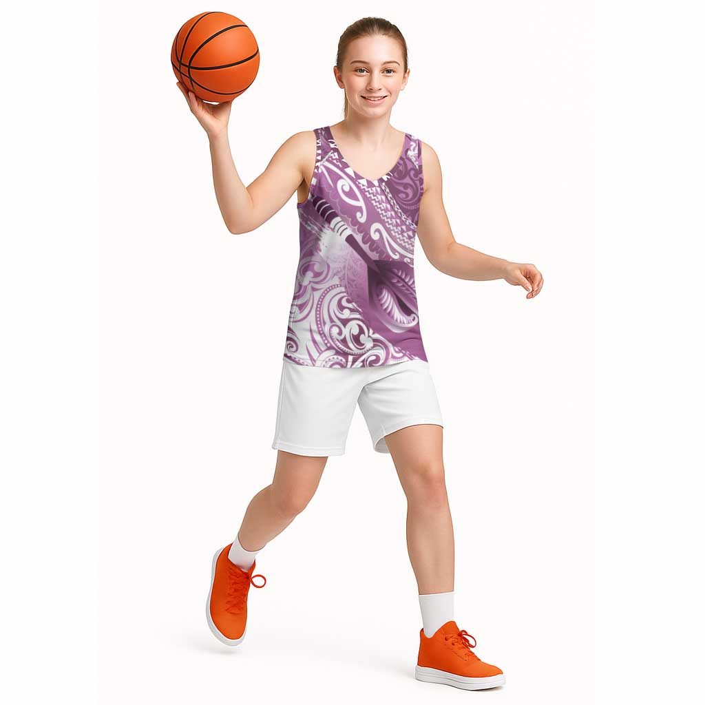 Personalised New Zealand Aotearoa Darts Masters Basketball Jersey Maori Art Tattoo with Tribal Dart Symbol Pink - Polynesian Pride